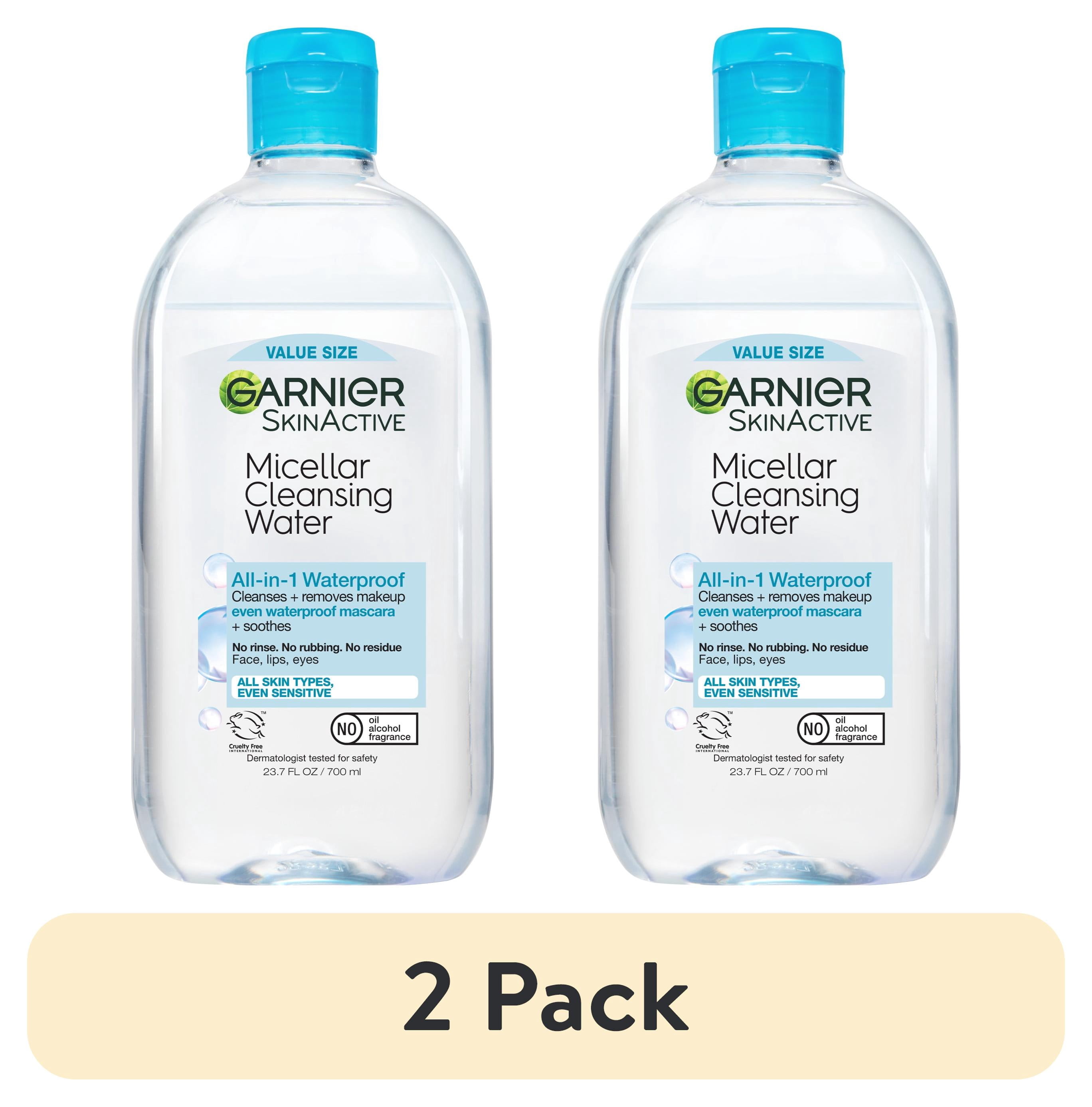(2 pack) Garnier SkinActive Micellar Cleansing Water All in 1 Waterproof Makeup Remover, Face Cleanser, 23.7 fl oz