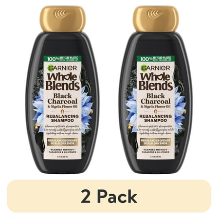 (2 pack) Garnier Whole Blends Rebalancing Cleansing Shampoo with Black Charcoal, All Hair Types 11.7 fl oz