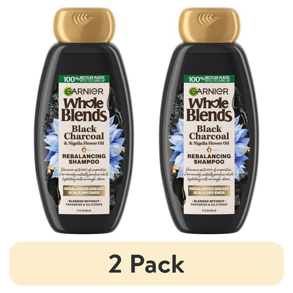 (2 pack) Garnier Whole Blends Rebalancing Cleansing Shampoo with Black Charcoal, All Hair Types 11.7 fl oz