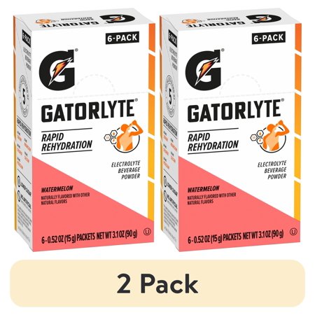 (2 pack) Gatorade Gatorlyte Rapid Rehydration Watermelon Flavor, Powdered Energy Drink Mix, 0.52 oz, 6 Count Packets