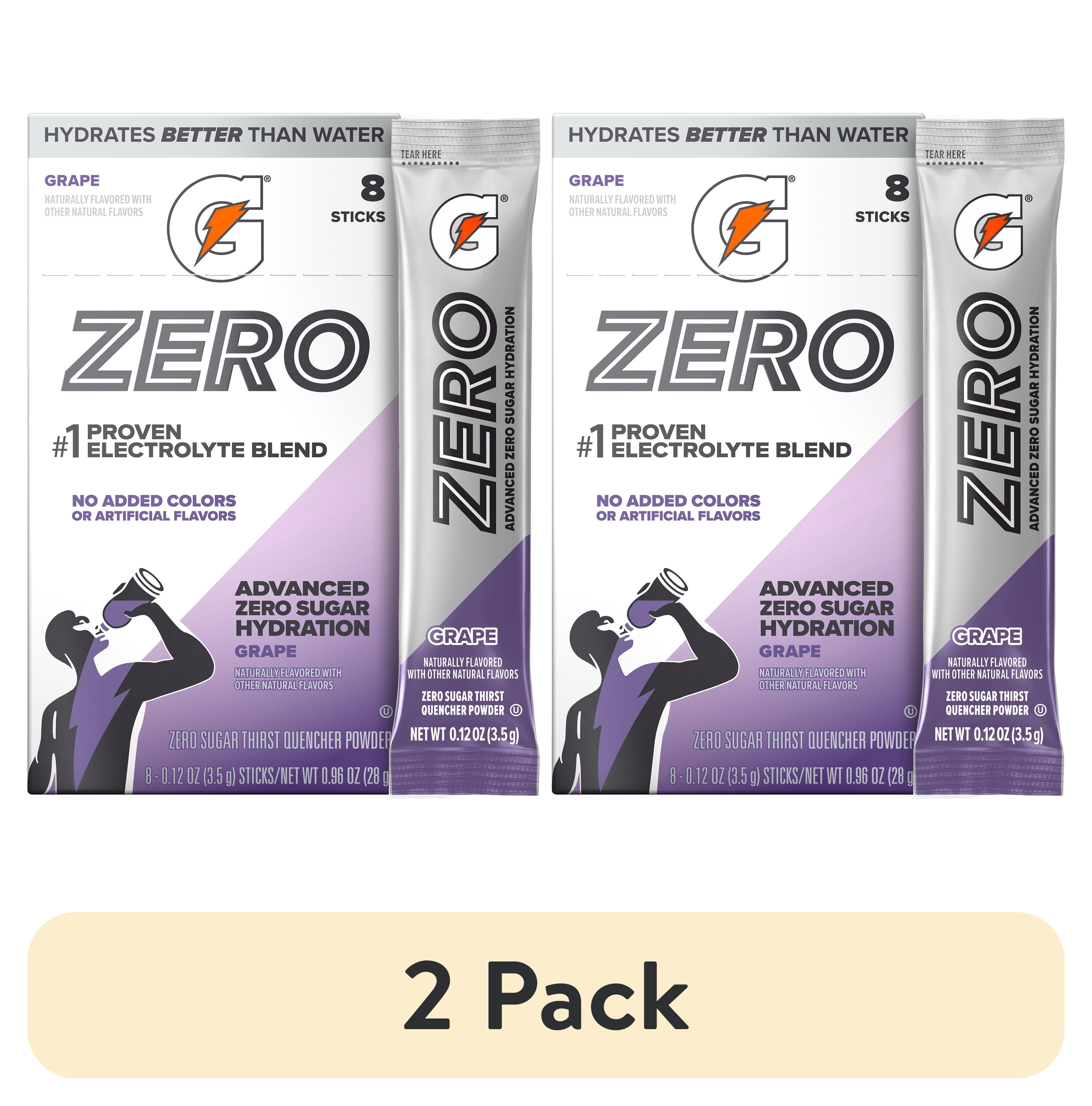 (2 pack) Gatorade Zero Sugar Grape, On the Go Packs, Electrolyte Powder Drink Mix, 0.12 oz, 8 sticks