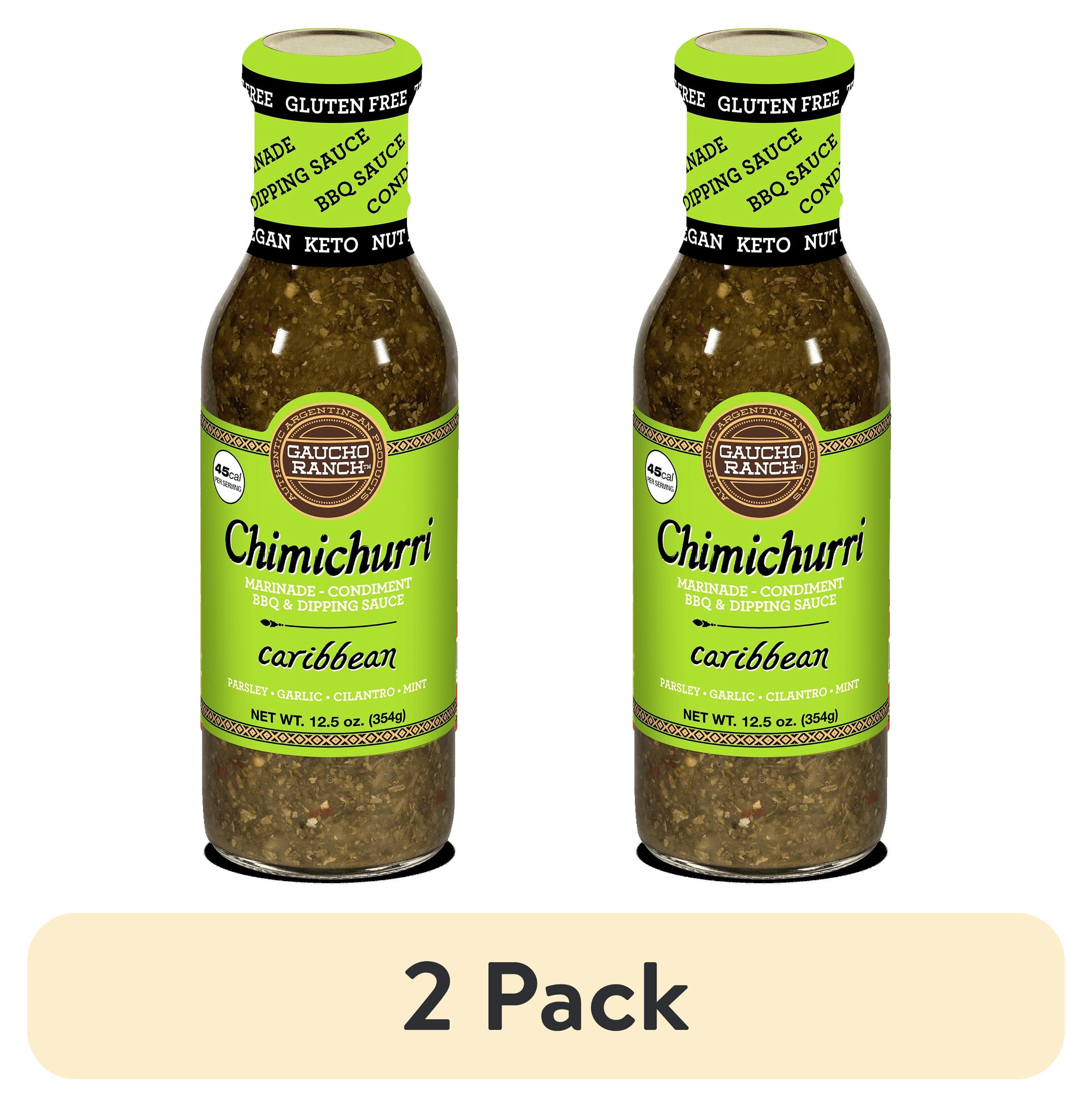 (2 pack) Gaucho Ranch Caribbean Steak Sauce, Gourmet Chimichurri, BBQ Marinade, Grilling & Dipping Sauce for Steak, Chicken & Veggies 12.5oz
