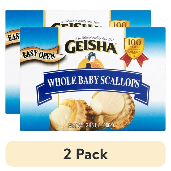 (2 pack) Geisha Whole Baby Scallops, 3.75 Oz (106g), Ready to Eat in an Easy Open Can