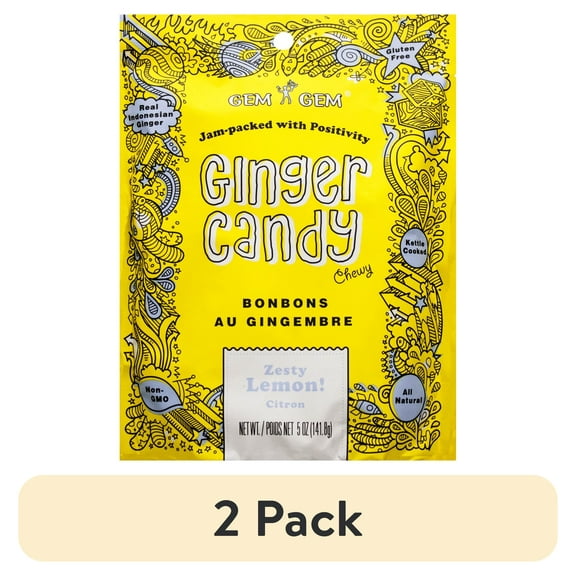 (2 pack) Gem Gem Chewy Ginger Candy Lemon 5.0 oz Pack of 1