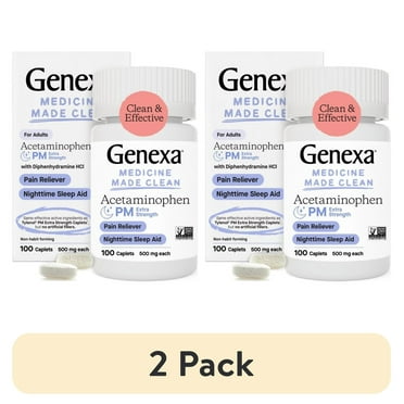 (2 pack) Genexa Clean Acetaminophen Extra Strength Pain Relief, Dye Free, 500mg Caplets, 100 ct