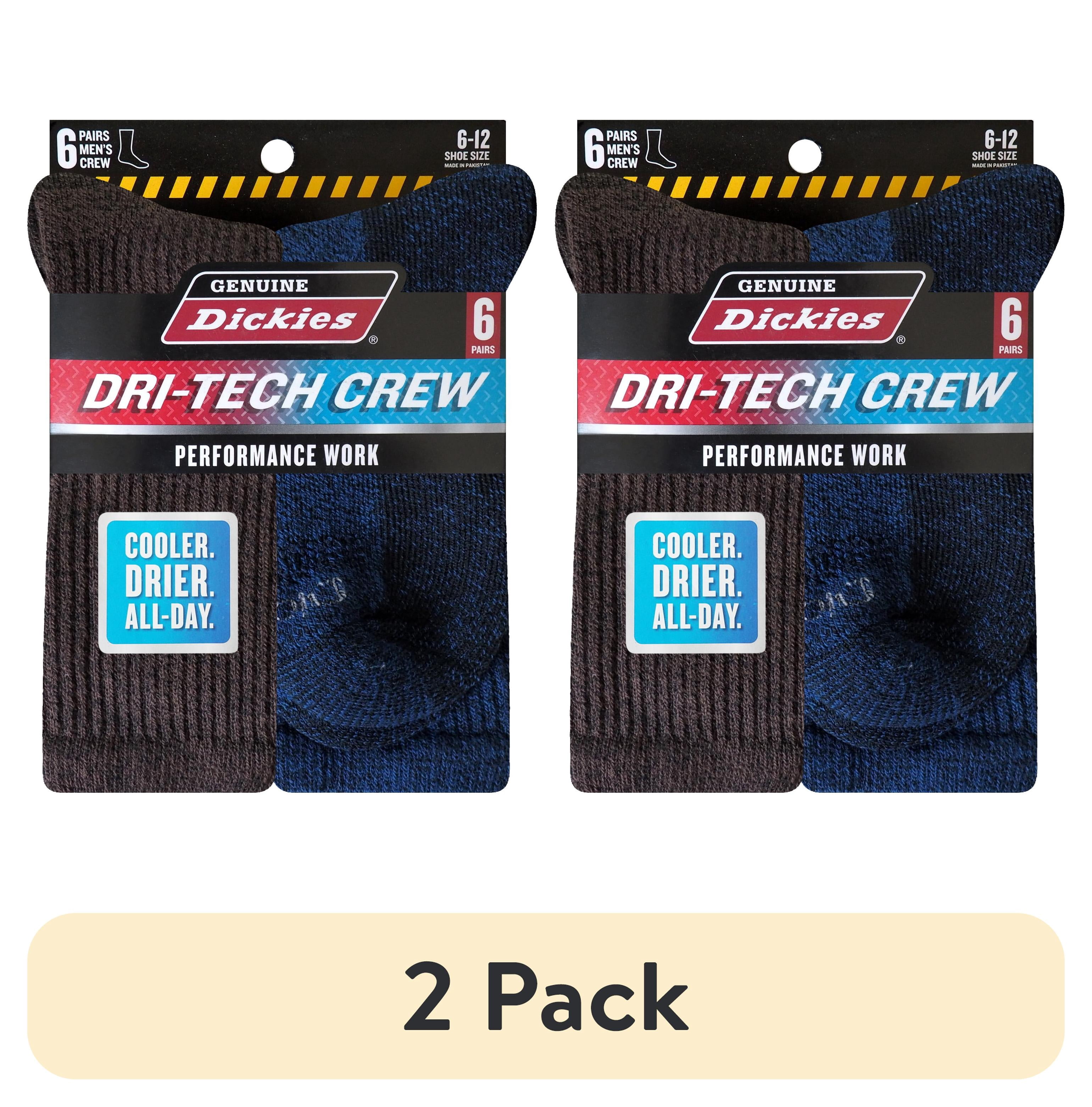 (2 pack) Genuine Dickies Men's Dri-Tech Crew Socks, 6-Pack, Sizes 6-15