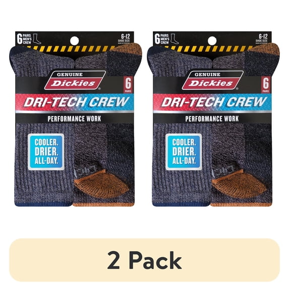(2 pack) Genuine Dickies Men's Dri-Tech Crew Socks, 6-Pack