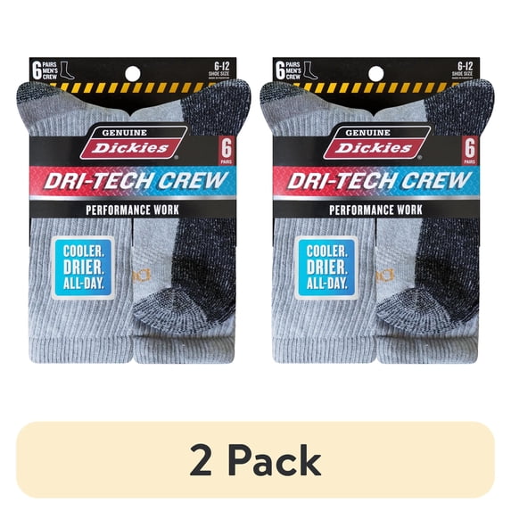 (2 pack) Genuine Dickies Men's Dri-Tech Crew Socks, 6-Pack