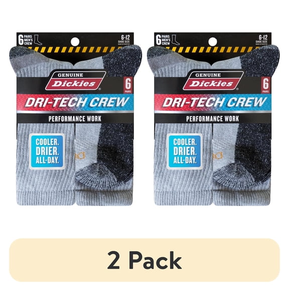 (2 pack) Genuine Dickies Men's Dri-Tech Crew Socks, 6-Pack