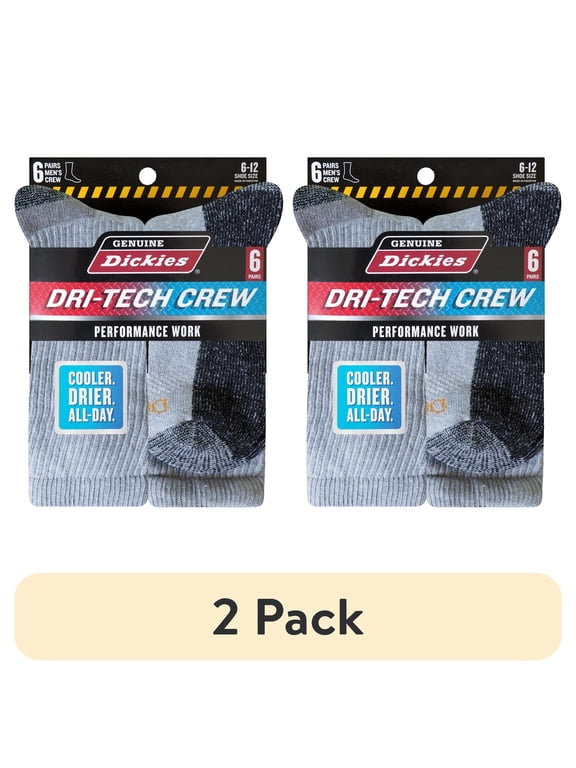 (2 pack) Genuine Dickies Men's Dri-Tech Crew Socks, 6-Pack