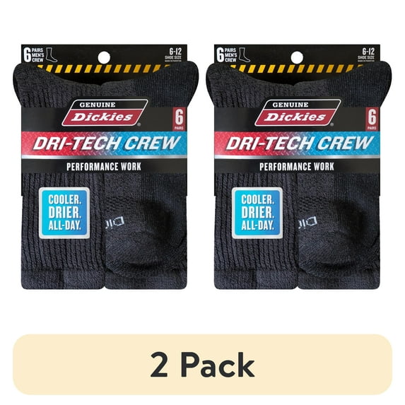 (2 pack) Genuine Dickies Men's Dri-Tech Crew Socks, 6-Pack