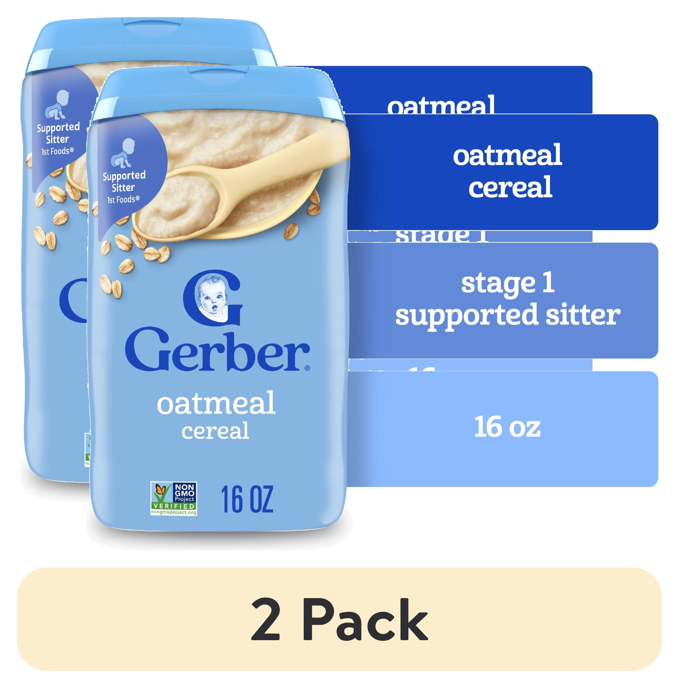 (2 pack) Gerber Stage 1 Baby Food, Baby Oatmeal Cereal, 8g Whole Grains, Infant Cereal 1 lb.