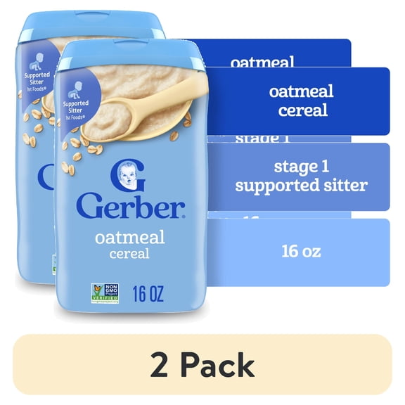 (2 pack) Gerber Cereal for Baby Stage 1 Alcohol-Free GMO-Free Whole Grain Oats Toddler Cereal, 1 LBR, Canister