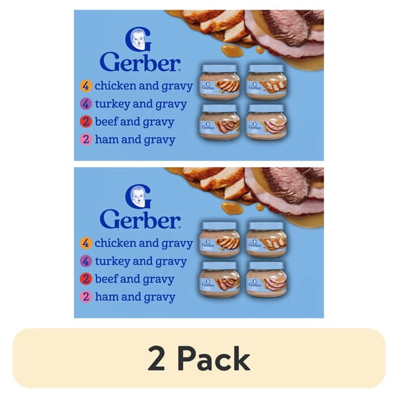(2 pack) Gerber 2nd Foods Puree Favorites, Beef, Turkey, Ham and Chicken Baby Food Variety Pack, 2.5 oz Jars (12 Pack)