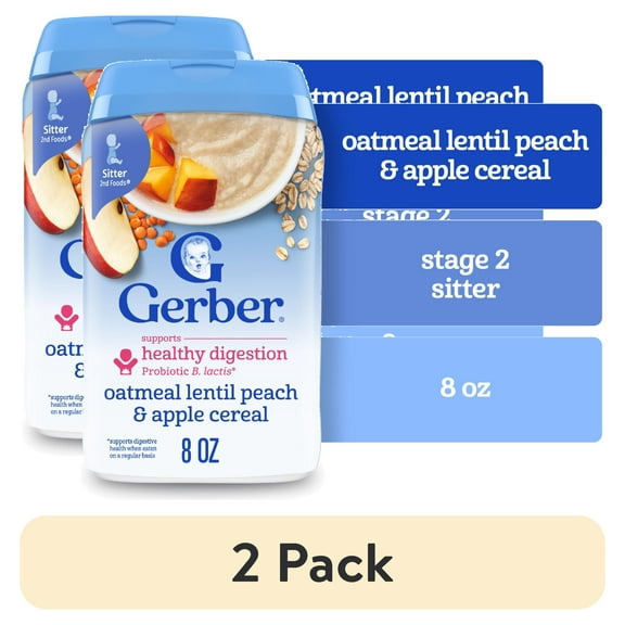 Gerber Cereal for Baby Power Blend 2nd Foods Probiotic Oatmeal Baby Cereal, Peach Apple, 8 oz Canister