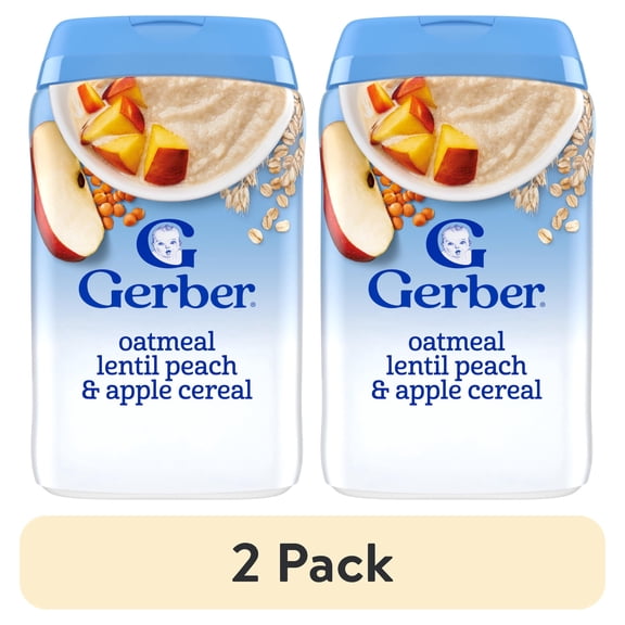 (2 pack) Gerber Cereal for Baby Power Blend 2nd Foods Probiotic Oatmeal Baby Cereal, Peach Apple, 8 oz Canister