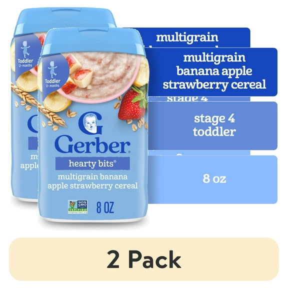Gerber Cereal for Toddler Grain & Grow, Hearty Bits Multigrain Baby Cereal, Banana Apple Strawberry, 8 oz Canister