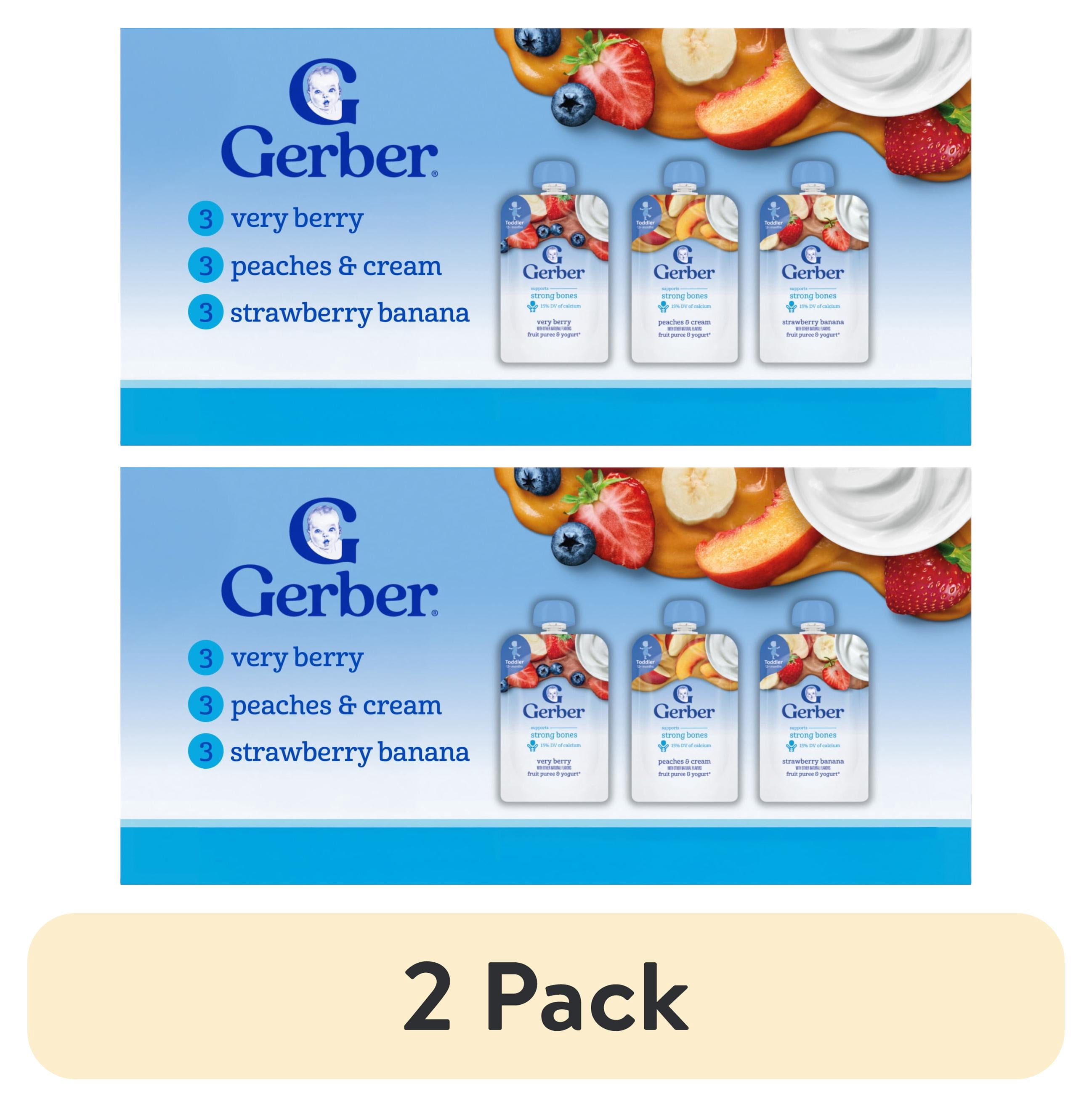 (2 pack) Gerber Toddler Pouches, Fruit & Yogurt, Toddler Food Variety Pack, 3.5 oz Pouches (9 Pack)