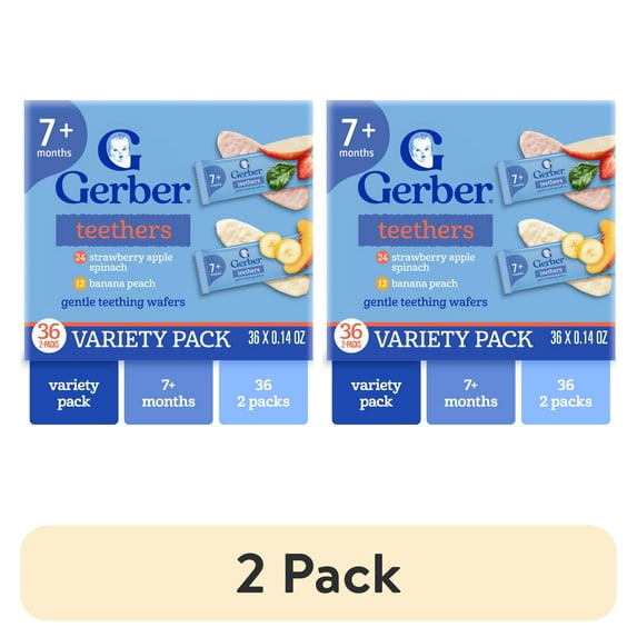 (2 pack) Gerber Gentle Teething Wafers, Variety Pack Baby Teethers, 72 Count Box