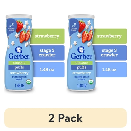 (2 pack) Gerber Stage 3 Baby Snacks, Organic Strawberry Puffs, Grain Snack, Baby Led Feeding 1.48 oz