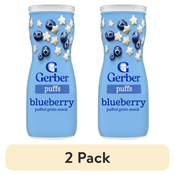 (2 pack) Gerber Snacks for Baby Grain & Grow Puffs, Blueberry, 1.48 oz Canister