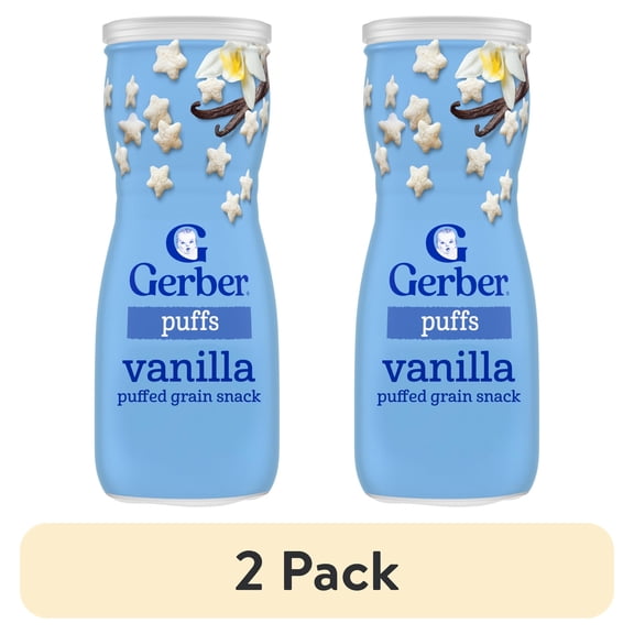 (2 pack) Gerber Snacks for Baby Grain & Grow Puffs, Vanilla, 1.48 oz Canister