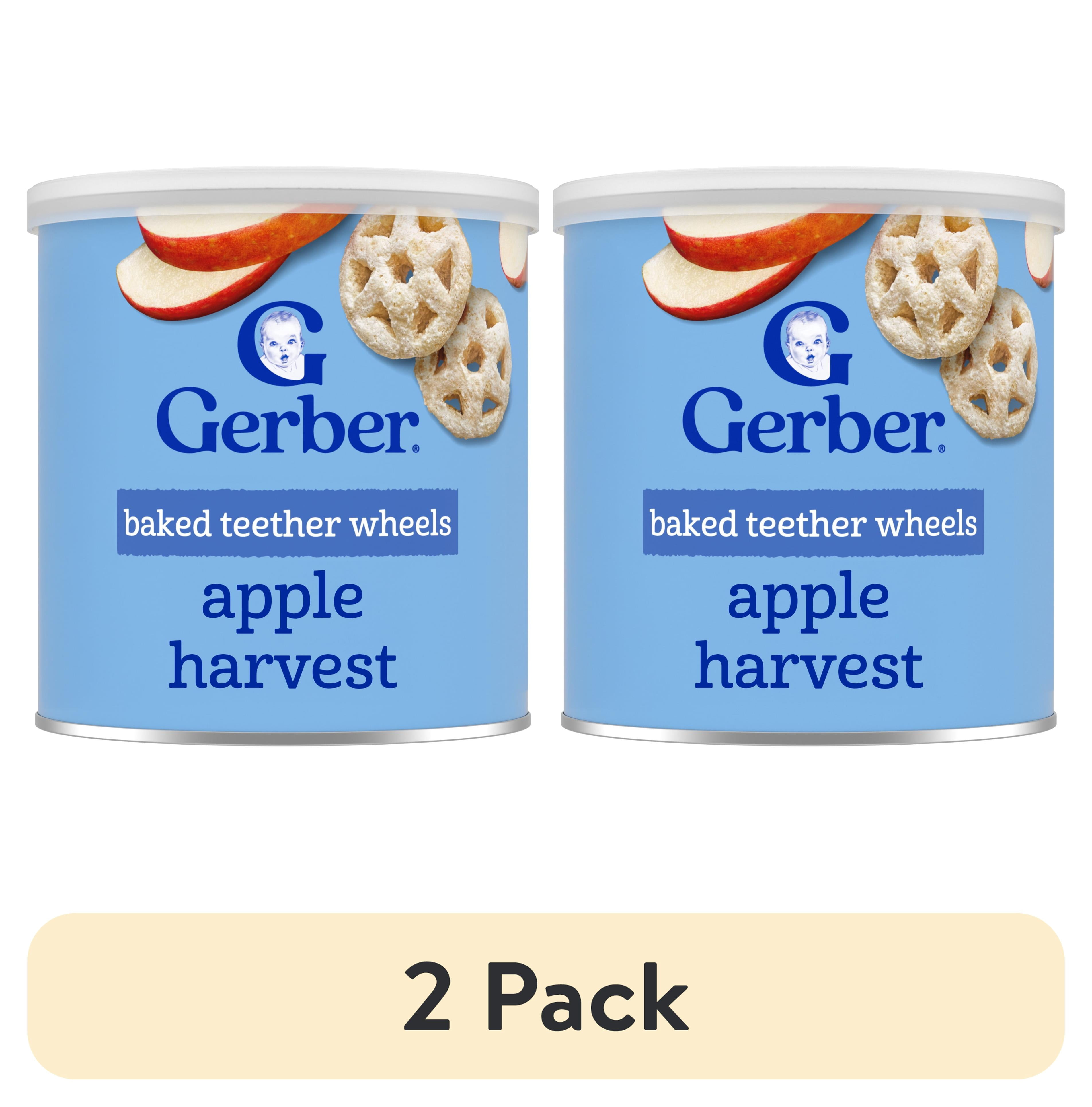(2 pack) Gerber Snacks for Baby Teether Wheels, Apple Harvest, 1.48 oz Canister
