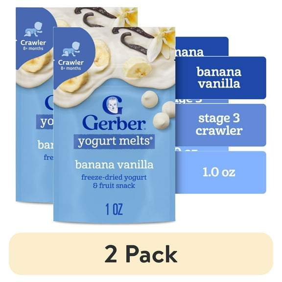 (2 pack) Gerber Stage 3 Baby Food Snacks, Banana Vanilla Yogurt Melts, Baby Led Feeding 1 oz