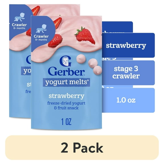 (2 pack) Gerber Stage 3 Baby Food Snacks, Strawberry Yogurt Melts, Baby Led Feeding 1 oz