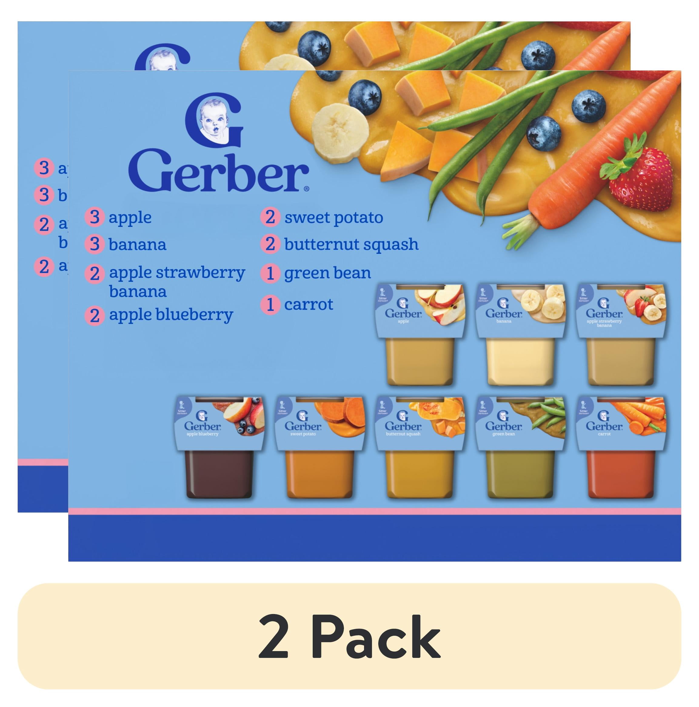 (2 pack) Gerber Stage 2 Baby Food Puree, Fruit & Veggie Favorites, Variety Pack, 4 oz Tubs (32 Pack)