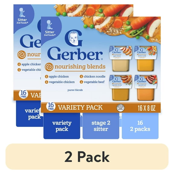 (2 pack) Gerber 2nd Foods Hearty Dinners Puree Favorites Baby Food, Variety Pack, 4 oz Tub (32 Pack)
