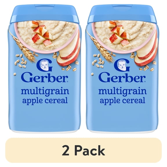 (2 pack) Gerber Stage 2 Baby Food with 60% DV Iron, Multigrain Apple Cereal, Whole Grains, 8 oz