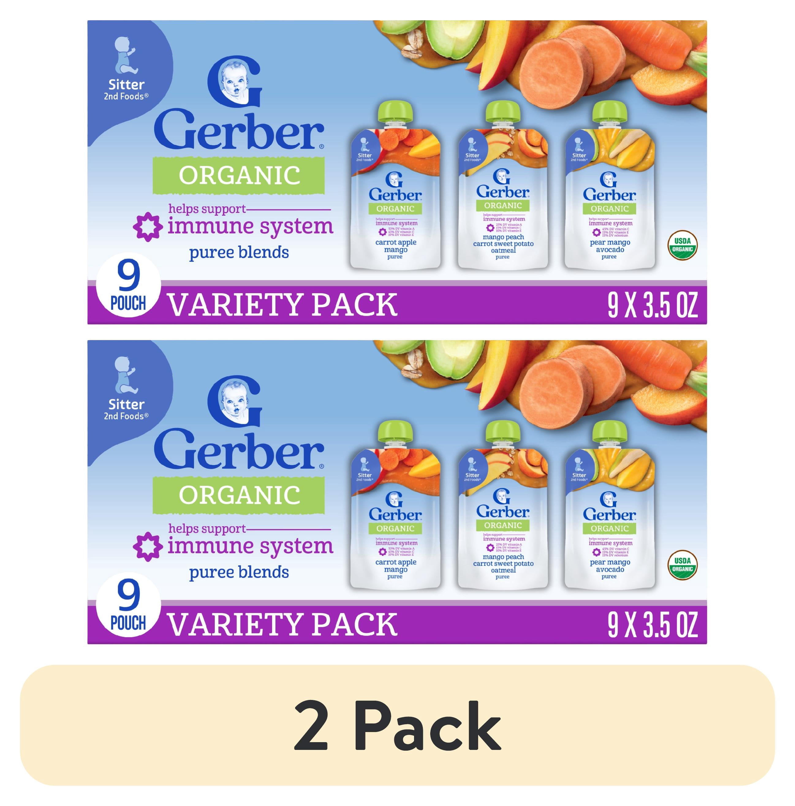(2 pack) Gerber Organic Stage 2 Baby Food, Immune Builder Variety Pack Puree, 3.5 oz Pouches (9 Pack)
