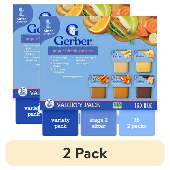 (2 pack) Gerber 2nd Foods Natural for Baby WonderFoods Baby Food, Variety Pack, 4 oz Tubs (32 Pack)