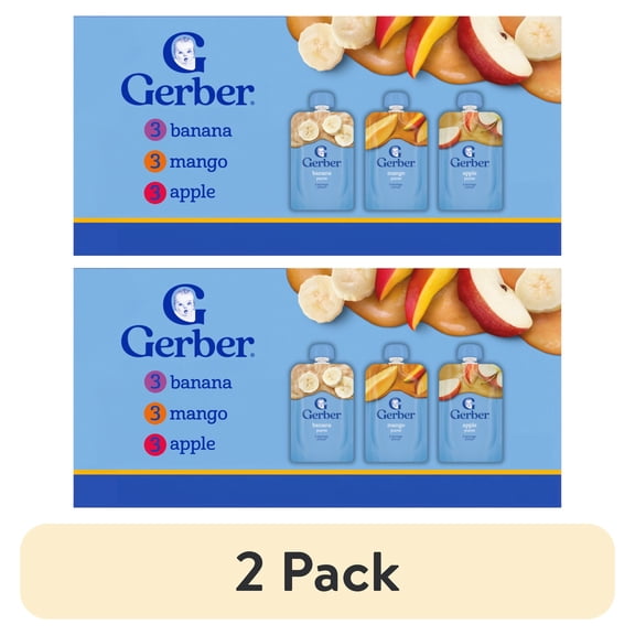 (2 pack) Gerber Stage 2 Baby Food, Single Fruit Puree Variety Pack, 3.5 oz Pouches (9 Pack)
