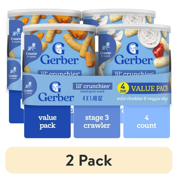 (2 pack) Gerber Snacks for Baby Lil' Crunchies Baked Corn, Value Pack, 1.48 oz Canister (4 Pack)