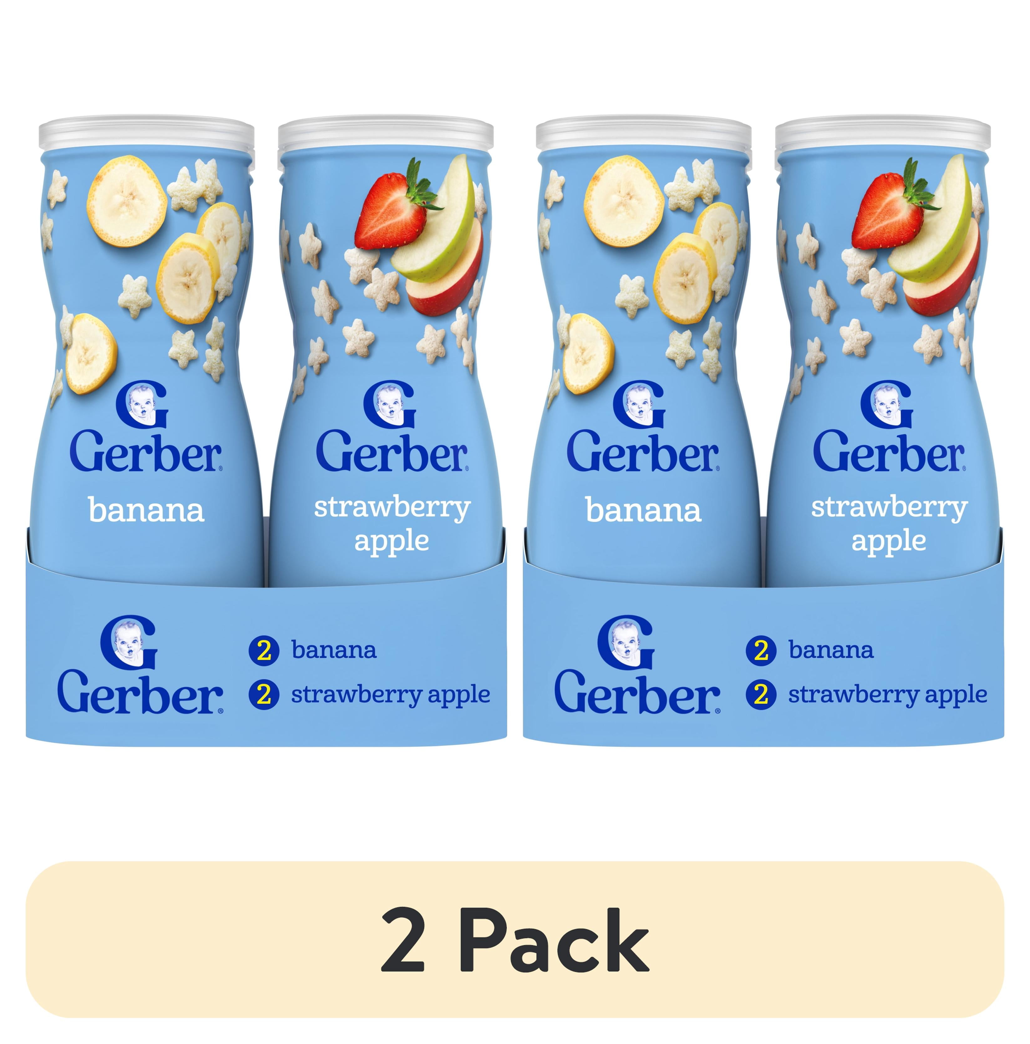 (2 pack) Gerber Baby Snack Puffs, Grain & Grow Puffs, Banana & Apple Strawberry, Variety Pack, 1.48 oz Canisters (4 Pack)