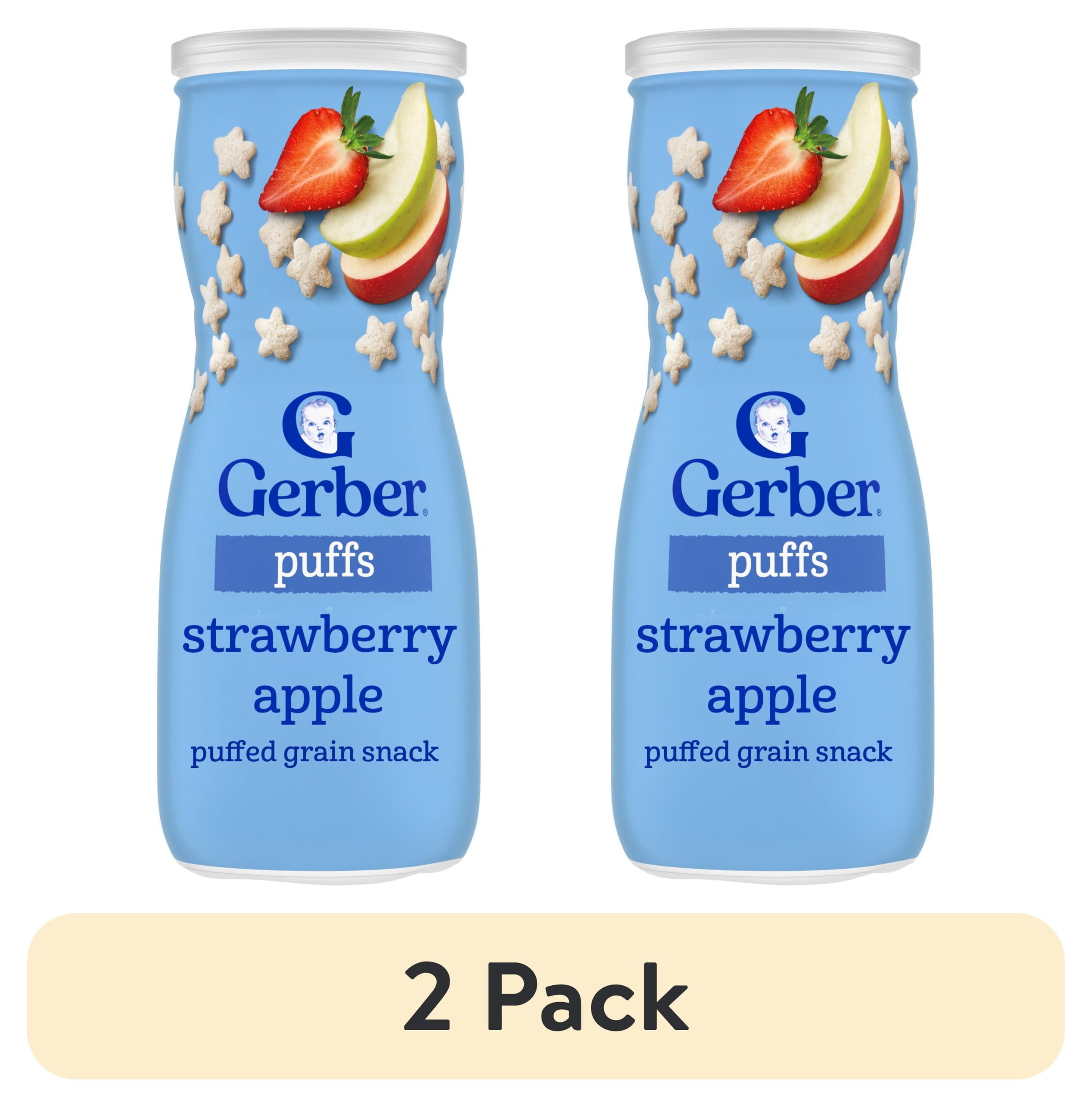 (2 pack) Gerber Baby Snacks, Grain & Grow Puffs, Strawberry Apple, 1.48 oz Canister