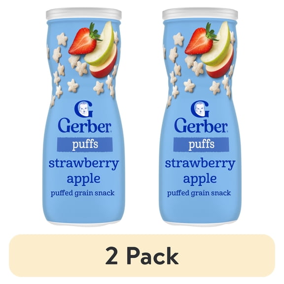 (2 pack) Gerber Baby Snacks, Grain & Grow Puffs, Strawberry Apple, Clean Label Project, 1.48 oz Canister