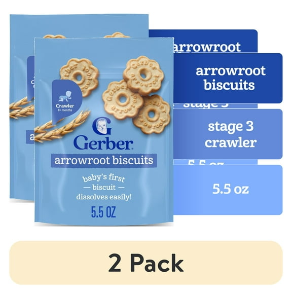 (2 pack) Gerber Snacks for Baby Biscuits, Arrowroot, 5.5 oz Bag
