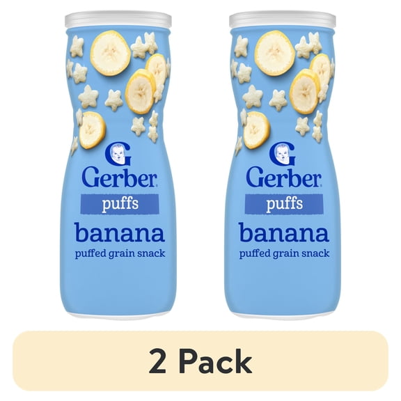(2 pack) Gerber Stage 3 Toddler Snacks, Banana Puffs, Puffed Grain Snack, 8+ Months