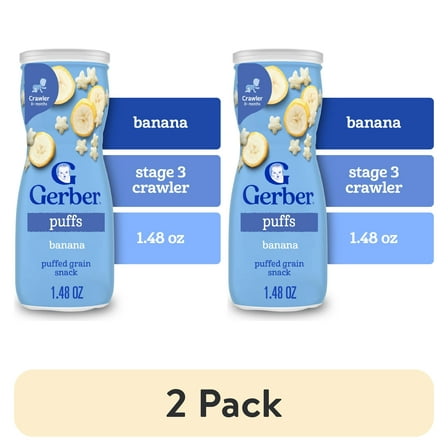 (2 pack) Gerber Stage 3 Baby Snacks, Banana Puffs, Puffed Grain Snack, Baby Led Feeding 1.48 oz