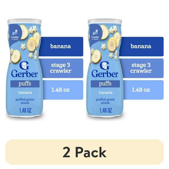 (2 pack) Gerber Stage 3 Baby Snacks, Banana Puffs, Puffed Grain Snack, Baby Led Feeding 1.48 oz