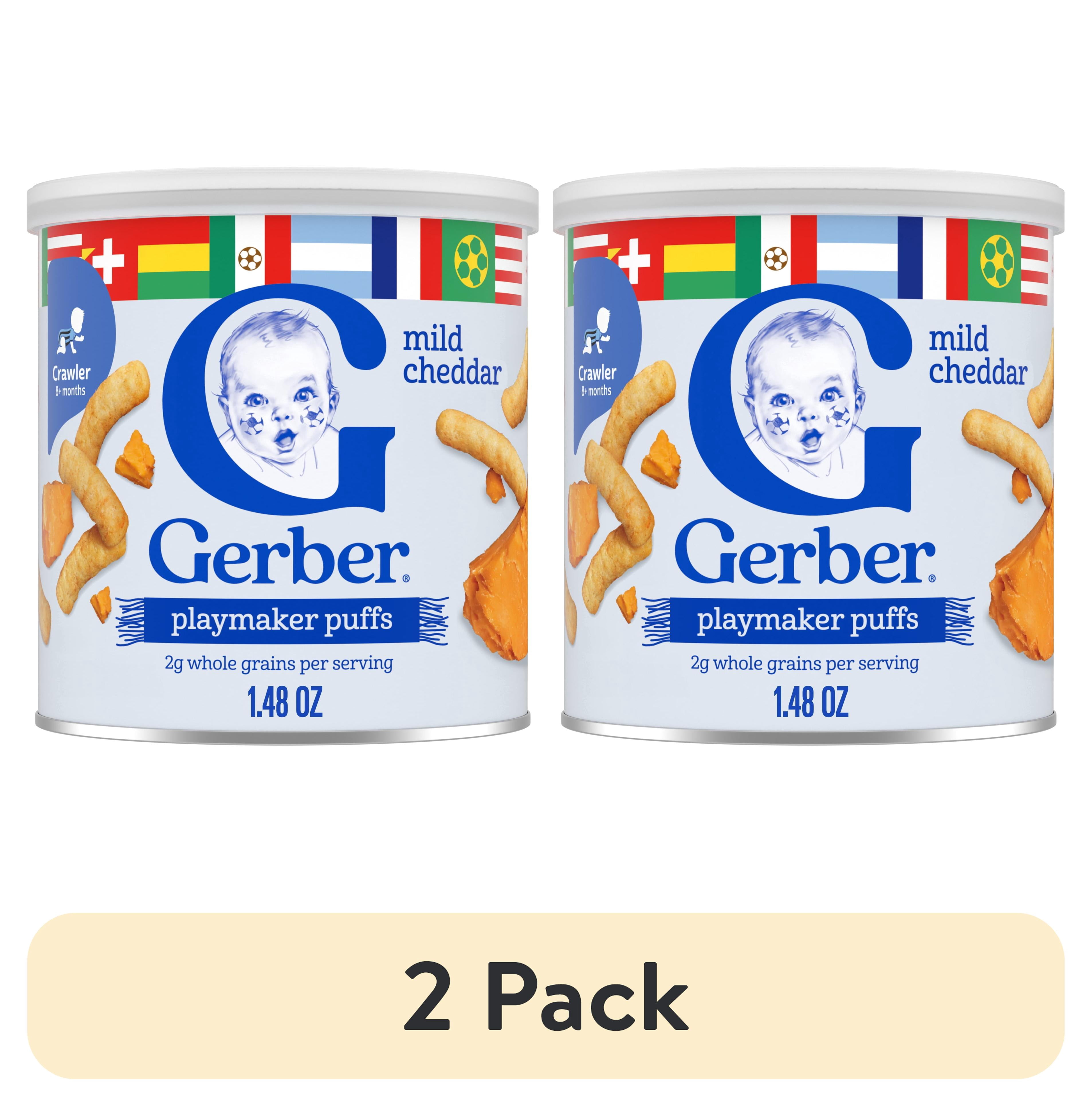 (2 pack) Gerber Stage 3 Baby Snacks, Playmaker Game Day Lil' Crunchies Puffs, Mild Cheddar, 1.48 oz