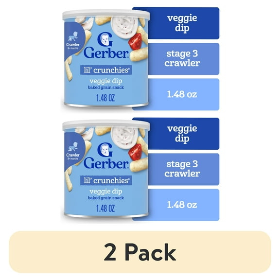 (2 pack) Gerber Snacks for Baby Lil Crunchies Veggie Dip Puffs, 1.48 oz Canister