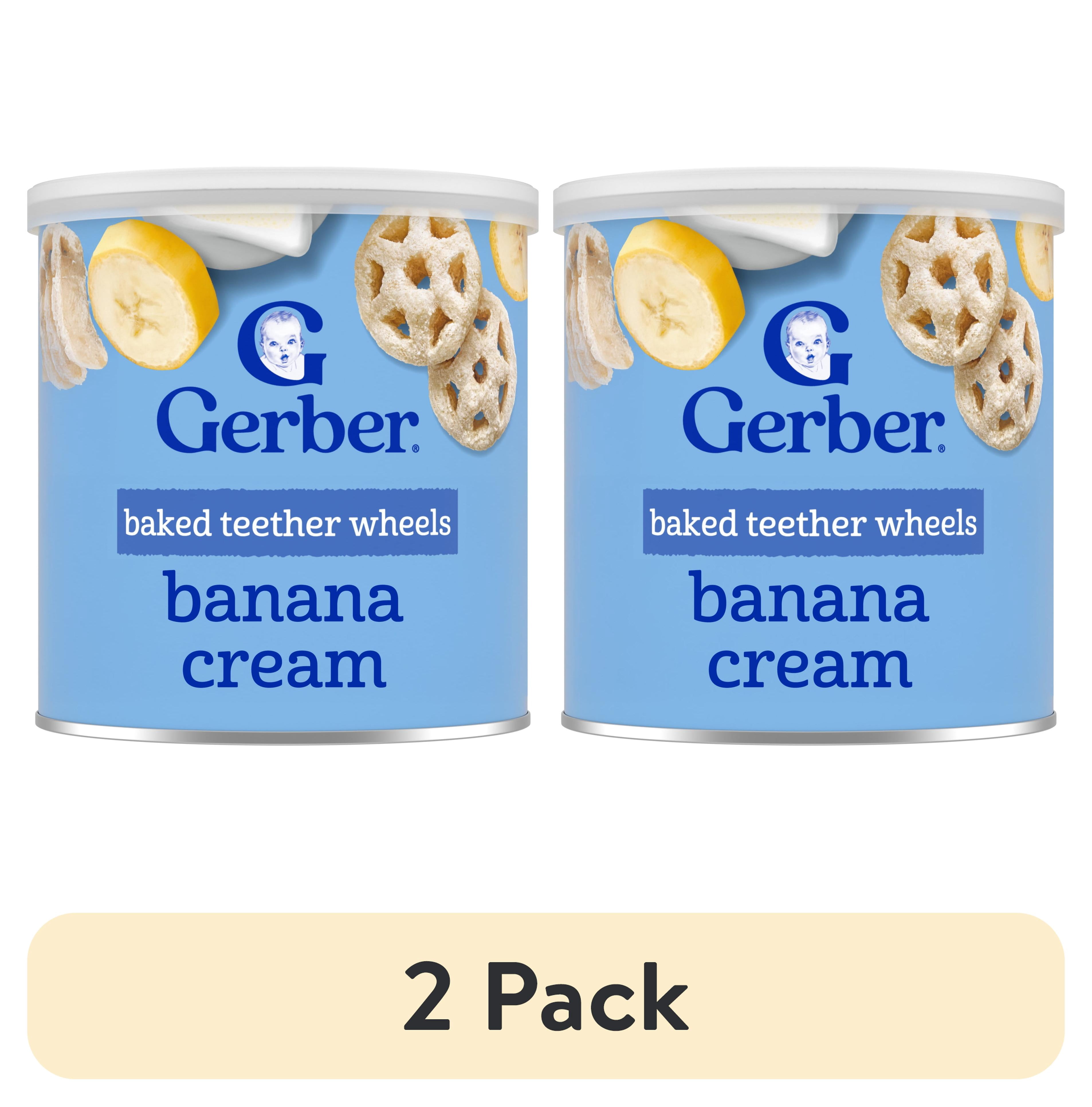 (2 pack) Gerber Snacks for Baby Teether Wheels, Banana Cream, 1.48 oz Canister