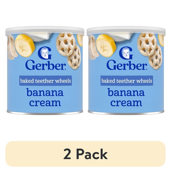 (2 pack) Gerber Snacks for Baby Teether Wheels, Banana Cream, 1.48 oz Canister