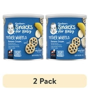 (2 pack) Gerber Snacks for Baby Teether Wheels, Banana Cream, 1.48 oz Canister