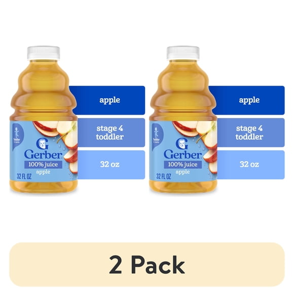 (2 pack) Gerber Apple Juice Fruit Juice, 32 fl oz Bottle