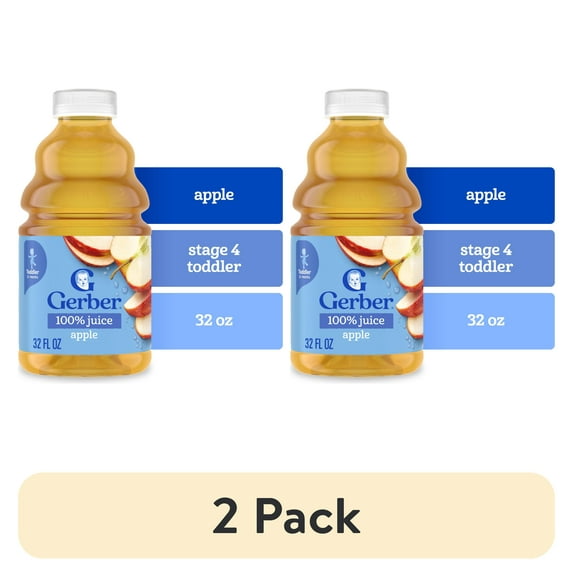 (2 pack) Gerber Apple Juice Fruit Juice, 32 fl oz Bottle